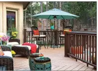  ??  ?? Sun-blocking ideas such as awnings, shade trees and large umbrellas can help people enjoy their yards all day long.