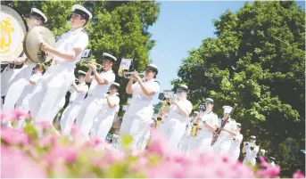  ?? DAX MELMER ?? Members of the Royal Canadian Navy band on the march at Heavenly Rest Cemetery on Saturday for the Hometown Heroes Ceremony honouring Rear-admiral Walter Hose.