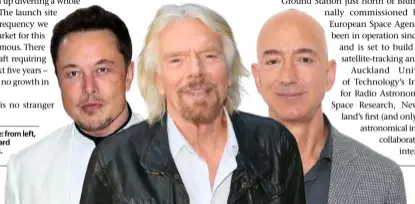  ??  ?? Billionair­es in space: from left, Eion Musk, Sir Richard Branson, Jeff Bezos.