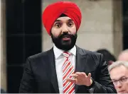  ?? SEAN KILPATRICK / THE CANADIAN PRESS ?? Innovation, Science and Economic Developmen­t Minister Navdeep Singh Bains is the other MP, besides Raj Grewal, said to have received the confidenti­al report.