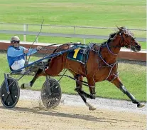  ?? PHOTO: GETTY IMAGES ?? Ricky May piloting A G’s White Socks who yesterday won the Methven Green Mile for pacers in record time.