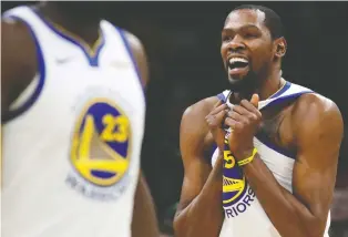  ?? ELISE AMENDOLA/THE ASSOCIATED PRESS FILES ?? Golden State Warriors forward Kevin Durant didn’t play in Game 1 of the NBA Finals and won’t play in Game 2 either as he recovers from a calf injury.