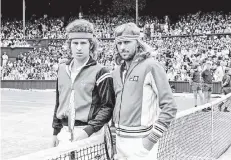  ?? FOTO: ULLSTEIN BILD ?? In echt: John McEnroe (l.) und Björn Borg vor dem Wimbledon-Finale 1980 in London.