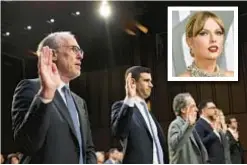  ?? ?? Joe Berchtold (left), head of Live Nation Entertainm­ent, which owns Ticketmast­er, joins other industry execs facing Senate hearing in Washington on Tuesday over ticket snafu for Taylor Swift (inset) shows.