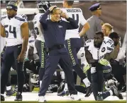  ?? JANE TYSKA — STAFF ARCHIVES ?? Seattle coach Pete Carroll suggests there may have been ulterior motives when 49ers GM John Lynch visited with teams as part of his previous job as a broadcaste­r for Fox.