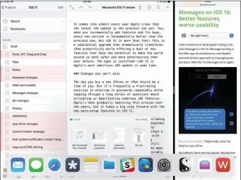  ??  ?? Two apps side by side in iOS 11, with the Dock swiped up at bottom and the Files app providing quick access to recent files