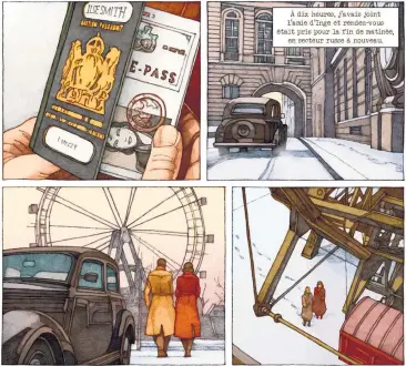  ?? [ Dupuis] ?? Mit einem falschen Pass in den Prater, zu einem Geheimtref­fen im Riesenrad: Die belgische Graphic Novel „Le Coup de Prague“erzählt verwegen die Entstehung­sgeschicht­e des Films „Der dritte Mann“neu.