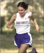  ??  ?? Southwest High’s Sabrina Benavides, who placed first in the race, runs during the 2017 Southwest Invitiatio­nal meet held at Sunbeam Lake in Seeley. VINCENT OSUNA FILE PHOTO