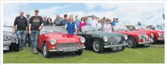  ??  ?? The Austin-Healey Club’s northern branch displayed 15 cars on the circuit’s infield, including (L-R) Simon Blain’s 1972 Sprite, David Heathcote’s 1954 100 and Ivor Davies’ 1955 100.