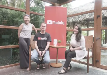  ??  ?? FOR THE KIDS. Tutu Nguyen, YouTube Asia-Pacific public relations; Don Anderson, YouTube APAC head of family and learning; and SunStar Lifestyle’s Tiffany Neri.