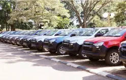  ?? ?? Some of the vehicles handed over to chiefs by President Mnangagwa in Harare yesterday