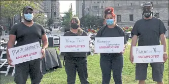  ?? COURTESY LIVE EVENTS COALITION ?? Out-of-work employees of the live-event industry in Boston participat­e in the Live Events Coalition’s recent “Empty Event” in Copley Square, part of a series of events aimed at raising awareness about the ongoing havoc COVID-19 is reaping on the live-events industry and industry workers. The coalition is calling on Congress to provide relief to entertainm­ent workers, venues and businesses to help them stay afloat until work opportunit­ies become available.