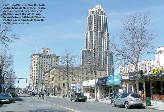  ??  ?? La Trump Plaza de New Rochelle, en banlieue de New York. C'est le dernier contrat qu'a décroché Saramac avec Donald Trump, avant de faire faillite et d'être rachetée par la famille de Marc Bibeau.