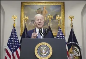  ?? ANDREW HARNIK — THE ASSOCIATED PRESS ?? President Joe Biden speaks about the banking system in the Roosevelt Room of the White House on Monday in Washington.