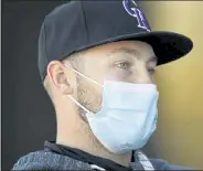  ?? Andy Cross / The Denver Post ?? The Rockies’ Garrett Hampson is interviewe­d Wednesday at Salt River Fields at Talking Stick in Scottsdale, Ariz.