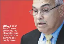  ?? Teresa.canino@gfrmedia.com ?? VITAL. Según Ríos Torres, el 61% de los planteles que cerrarían son dominadas por la pava.