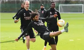  ?? Photograph: David Price/Arsenal FC/Getty Images ?? Arsenal running and kicking, earlier.