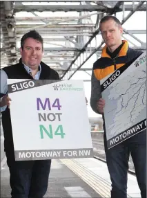  ??  ?? Campaigner­s Anthony Gray and Brendan Tierney get ready for Wednesday’s march to Dublin