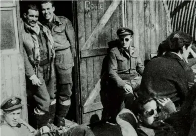  ??  ?? Left Martin Grugeon today, at home in Reading. Right Grugeon (seated back right) in uniform. He began flying operationa­lly in the RAF four months before D-day