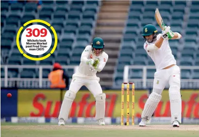  ?? AFP ?? South Africa’s Faf du Plessis (right) cover drives on the fourth day of the fourth Test against Australia on Monday. —