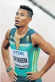  ?? Picture: ROGER SEDRES/GALLO IMAGES ?? NOT FINISHED: Wayde van Niekerk in the semifinal of the men’s 200m at the World Athletics Championsh­ips at London’s Queen Elizabeth Olympic Park Stadium in 2017