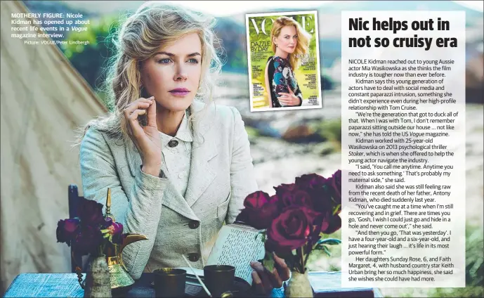  ??  ?? MOTHERLY FIGURE: Nicole Kidman has opened up about recent life events in a magazine interview.