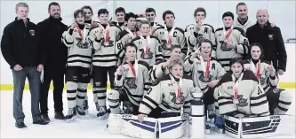  ?? SUBMITTED PHOTO ?? The Peterborou­gh NDB Firm and Associates Major Bantam A Petes team members include: (front l-r) Ryder Hadwyn, Kyan Micks; (second row l-r) Lukas DiBella, Kaiden Bletsoe, Cole Lester, Nolan Keating; (back row l-r) trainer Drew Goble assistant coach Rob Baker, Isaiah Scott, Carter Rutherford, Matthew Robinson, Chris Girardi, Nathan Burke, Liam Vollans, Vincent Galeazza, Nick Stinson, Callan Baker, Noah Davidson, head coach Shawn Micks and assistant coach Tim Killingbec­k. Missing from photo: Jacob Wilkins.