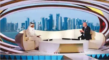  ?? ?? Presenter Mohamed Saadon al-Kuwari with FIFA president Gianni Infantino during the interview.