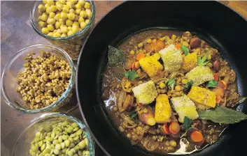  ??  ?? Whole Grain Koshari with Lentil Spice Crusted Fish — a dish created by chef Jonathan Chovancek.