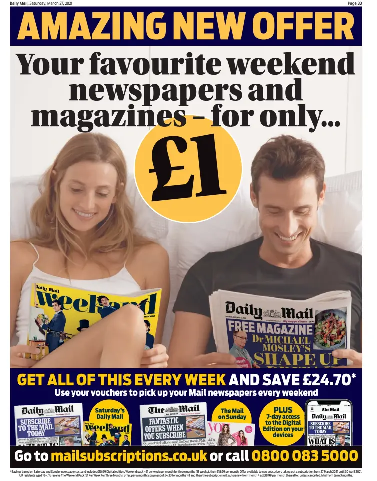 Saturday’s Daily Mail & the Mail on Sunday FOR ONLY £1 PressReader