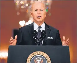  ?? AFP ?? US President Joe Biden speaks about the recent mass shootings and urges Congress to pass laws to combat gun violence at the Cross Hall of the White House in Washington, DC, on Thursday.