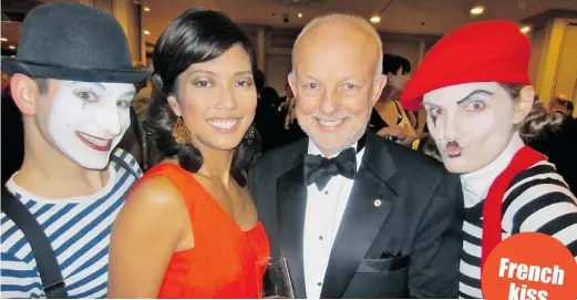  ??  ?? David Kaye, left, and Monica Pyress, right, flanked Sophie Lui and Christophe­r Gaze at the French-themed Bacchanali­a Gala dinner and auction held at the Hotel Vancouver.