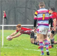  ??  ?? TOUCHING DOWN: Scotland Under-19 squad member Damian Gennochio makes his mark in rugby league’s Challenge Cup with a try for Aberdeen Warriors against Pilkington Recs.