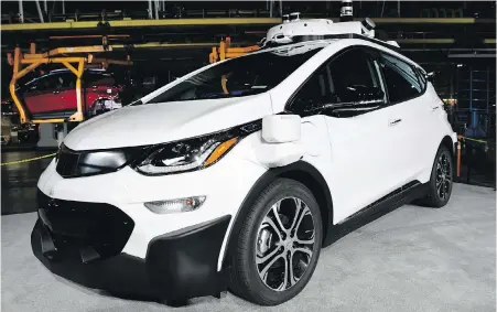  ?? THE ASSOCIATED PRESS ?? A self-driving Chevrolet Bolt EV is one of the models involved in minor crashes in California so far this year.