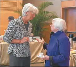  ?? FMI ?? CAFE. Lagarde, del FMI, y Yellen, de la FED, juntas en el Fondo.
