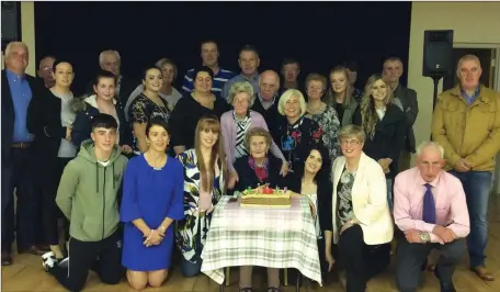  ??  ?? Friends and family celebratin­g the 95th birthday of Bridget Deegan at the Ballylongf­ord Parish Hall on Saturday. Daughter Maura and all the immediate family thanked friends, neighbours and relatives for attending what was a fantastic bash for their...