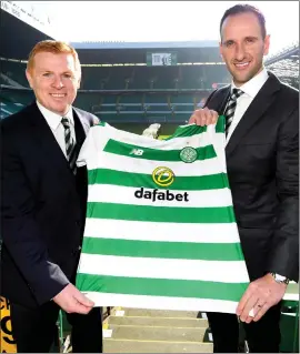  ??  ?? Neil Lennon and John Kennedy are unveiled at Celtic Park on Wednesday