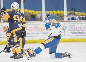  ??  ?? Martin Susters celebrates a superb diving finish against Raiders.