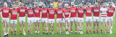  ?? (Pic: George Hatchell) ?? The Cork team line-up before the Munster Senior Hurling Championsh­ip encounter at Páirc Ui Chaoimh.