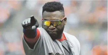  ?? AP PHOTO ?? POINT OF ORDER: David Ortiz gestures during the Sox’ win over the Orioles yesterday in Baltimore.