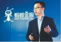  ?? REUTERSPIX ?? An archive photo of Ant Financial executive chairman and CEO Eric Jing speaking during an event in Hong Kong.