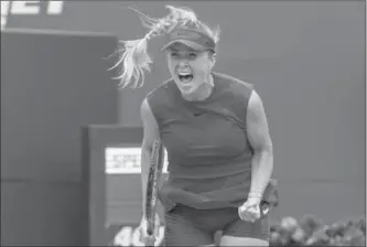  ?? FRANK GUNN, THE CANADIAN PRESS ?? Ukraine’s Elina Svitolina celebrates her win over Denmark’s Caroline Wozniacki in the final of the Rogers Cup tennis tournament in Toronto on Sunday. It was her fifth WTA Tour title of the season.