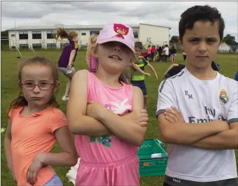  ??  ?? Kathleen Connors, Mackenzie Fox and Jacob McPhillips at the Catherine McAuley School sports day.