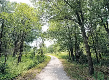  ??  ?? The trail winds through a wooded area a half -mile from the east entrance.