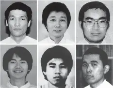  ?? AGENCE FRANCE PRESSE ?? This combo of file photos shows (top left to right) former Aum Supreme Truth doomsday cult members, at undisclose­d locations in Japan.