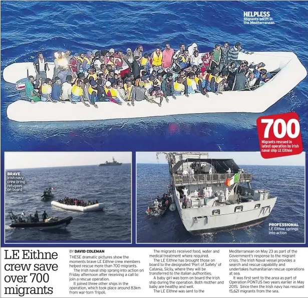  ??  ?? HELPLESS Migrants adrift in the Mediterran­ean