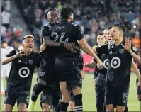  ?? PHOTO BY RAUL ROMERO JR. ?? Ricardo Pepi (24) of FC Dallas celebrates with MLS teammates after scoring the winning goal during the penalty shootout.