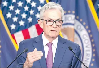  ?? AP PHOTO/ALEX BRANDON ?? Federal Reserve Chairman Jerome Powell speaks during a news conference about monetary policy on Jan. 31, 2024, in Washington.