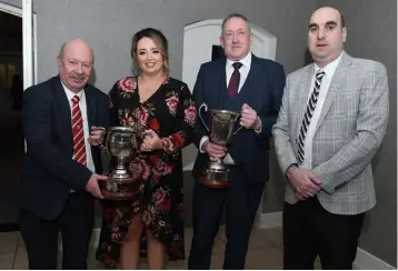  ?? ?? Lismire GAA Secretary Karen Field and Chairman Maurice Field pictured with Tony McAulliffe, Co. Safety and Facilities Officer and Steven Lynch, Chairman, Duhallow GAA at the GAA Victory function.
