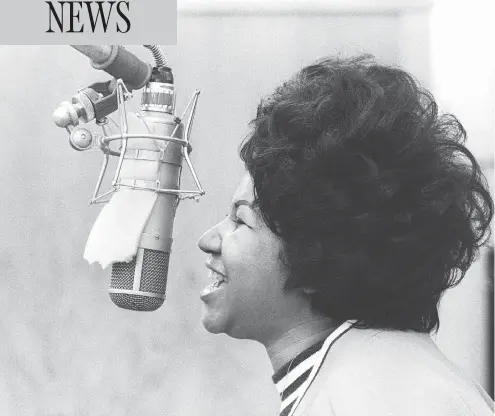 ?? MICHAEL OCHS ARCHIVES/GETTY IMAGES ?? Singer Aretha Franklin, known as the Queen of Soul, lays down a track in the Atlantic Records studio in New York City in early 1969 during a session for the song “The Weight.” Franklin, who died on Thursday, was honoured with tributes from everyone from Barack Obama to Elton John.